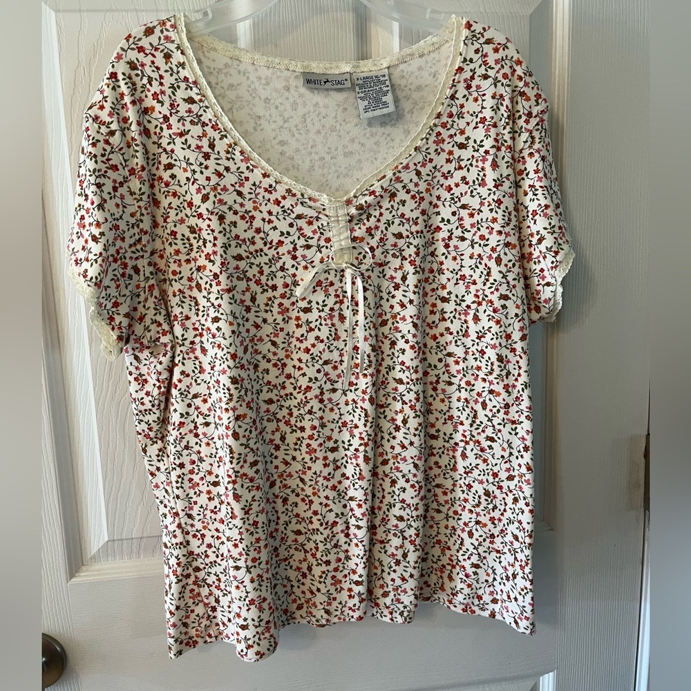 White Stag Off White Floral Print Short Sleeve Shirt